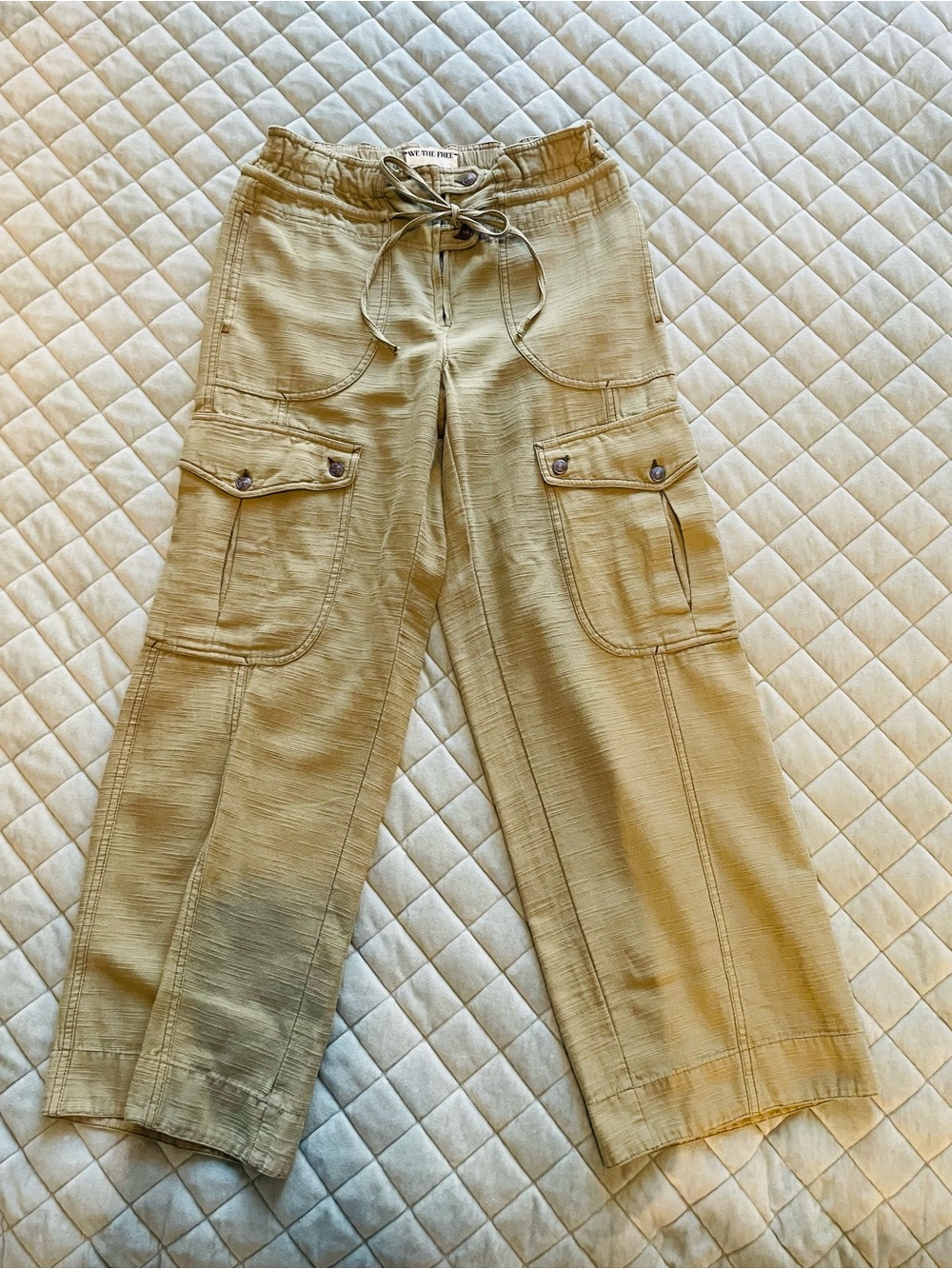 We The Free Light Khaki Cargo Pants with Drawstring Waist NWOT